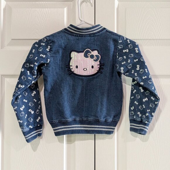 Hello Kitty Girl's Denim Varsity Jacket, Size 5, Sequin Logo Blue, Full Zip - Picture 6 of 15